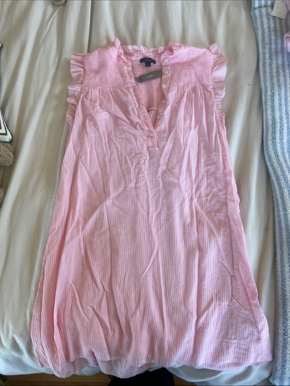 J. Crew Light Pink Ruffled Cap-Sleeve Tunic